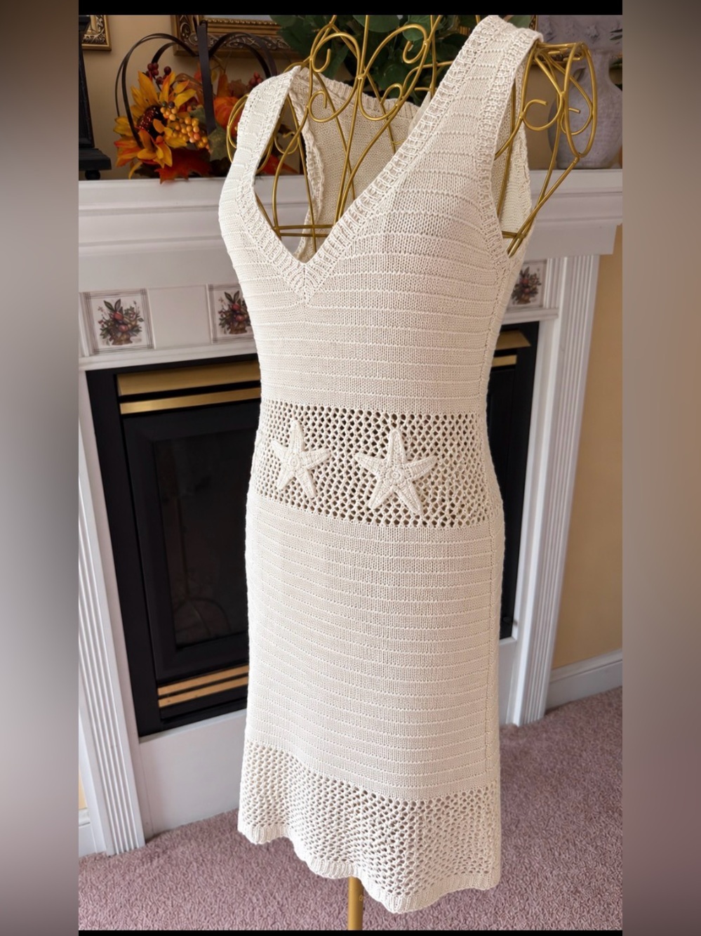 Cream Crochet V-Neck Sleeveless Dress medium NWT CUPSHE